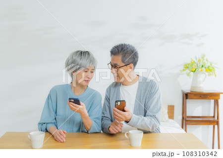 リビングのグレイヘアの夫婦　 108310342