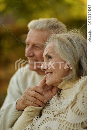 Elderly couple dance in the park in autumn. Elderly couple dance in the park in autumn. 108310842