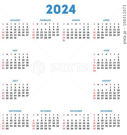 Simple calendar 2024. Vector illustration. Simple calendar 2024. Vector illustration. 108311071