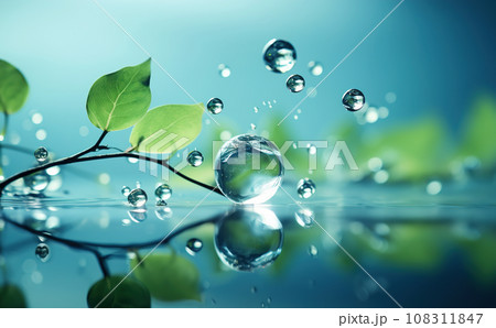 Plant leaves with water drops. Ecology concept 108311847