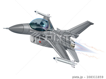 Cartoon Military Jet Fighter Plane Isolated 108311859
