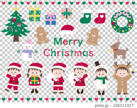 Christmas illustration set of cute decorations and children Christmas illustration set of cute decorations and children 108311927