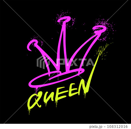 The graffiti Queen. Pink and yellow. The crown is a symbol of the feminism, women's rights The graffiti Queen. Pink and yellow. The crown is a symbol of the feminism, women's rights 108312016