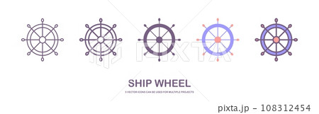 Helm Anchor vector icon logo Nautical maritime sea ocean boat illustration. ship wheel icon vector. isolated on white background. 108312454