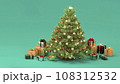 クリスマスツリーと沢山のプレゼント　グリーンの背景 108312532