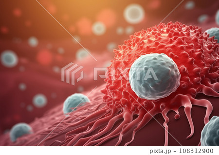White blood cells attacking a cancerous red cell White blood cells attacking a cancerous red cell 108312900