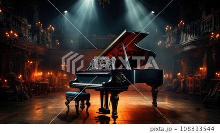 Grand piano in the center of a large hall 108313544
