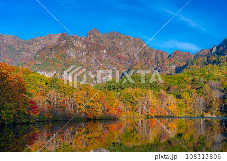 【秋素材】秋の戸隠高原鏡池【長野県】 108313806