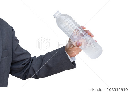Businessman hand holding water bottle isolated on white background with clipping path. 108313910
