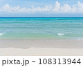 Sandy beach with rolling calm wave of ocean on sunny day on background white clouds in blue sky 108313944