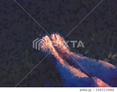 Women's feet are refreshed by bathing and splashing cold water in lake Women's feet are refreshed by bathing and splashing cold water in lake 108313988