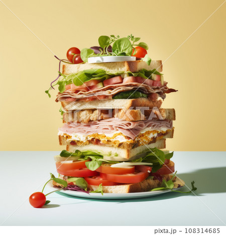 Giant Sandwich on colorful background close up 108314685