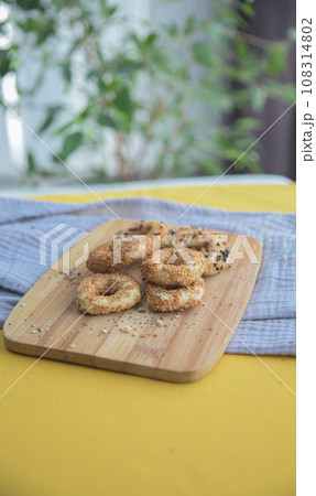 Turkish Salty cookies.Traditional salted sookies with black sesame seeds . 108314802