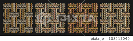 Set of seamless patterns with interwoven ropes. Mat, rug with traditional basket weave with three cords. Burlap weave. Vintage style. Not AI Set of seamless patterns with interwoven ropes. Mat, rug with traditional basket weave with three cords. Burlap weave. Vintage style. Not AI 108315049