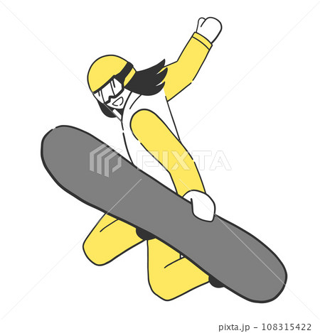 スノーボードでジャンプして技をきめる女性のイラスト素材のイラスト