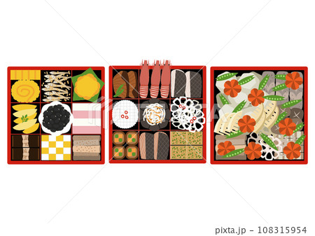 正月料理おせち　一の重　二の重　三の重 108315954