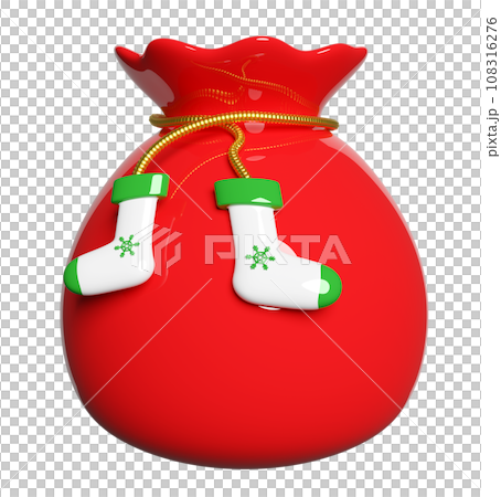 3d gift bag with sock. merry christmas and happy new year, 3d render illustration 3d gift bag with sock. merry christmas and happy new year, 3d render illustration 108316276