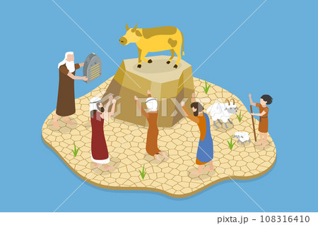 3D Isometric Flat Vector Illustration of Worshiping Idol 108316410