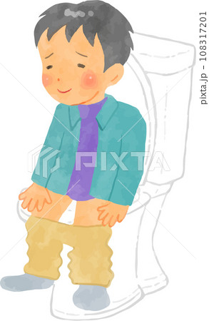 水彩画のトイレで落ち着く男の子 108317201