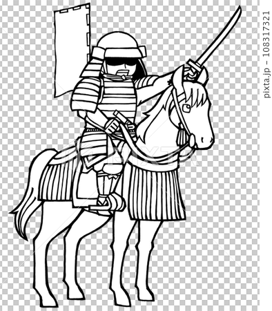 武者（騎馬かかれ・旗・モノクロ 108317321