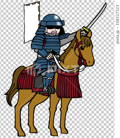 Warrior (on horseback, flag, blue) 108317323