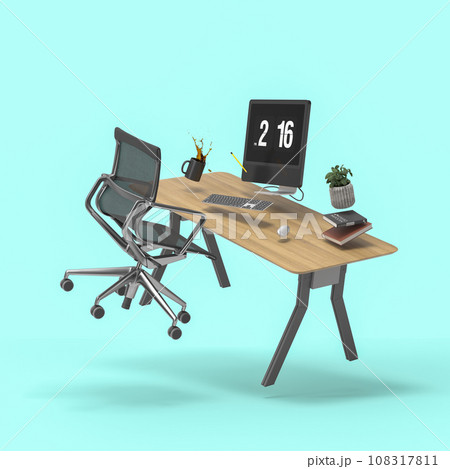Zero gravity white interior office room 3 D Illustration 108317811