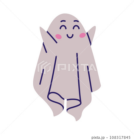 Cute Ghost Character Smiling as Flying Poltergeist Creature Vector Illustration Cute Ghost Character Smiling as Flying Poltergeist Creature Vector Illustration 108317845