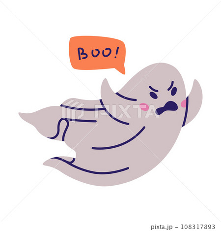 Cute Ghost Character as Flying Poltergeist Creature Say Boo Vector Illustration 108317893