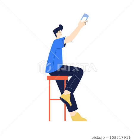 Man Character with Glass Enjoying Cold Refreshing Drink Vector Illustration 108317911