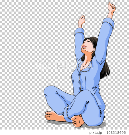 パジャマ姿で伸びをする若い女性 パジャマ姿で伸びをする若い女性 108318496