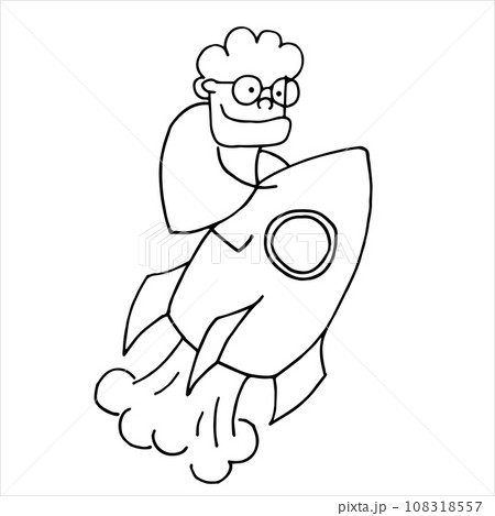 vector illustration in doodle style. an elderly woman, a grandmother on a rocket. the concept of new achievements, achievements of the elderly, pensioners. striving forward into the future. modern vector illustration in doodle style. an elderly woman, a grandmother on a rocket. the concept of new achievements, achievements of the elderly, pensioners. striving forward into the future. modern 108318557