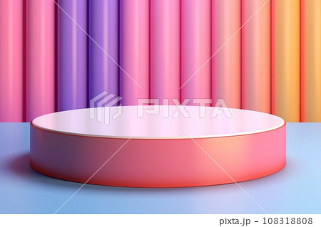 Close up of colorful pedestal podium background for product display in the style of a hard edge painter in colorful Background with geometric shapes and patterns. Close up of colorful pedestal podium background for product display in the style of a hard edge painter in colorful Background with geometric shapes and patterns. 108318808