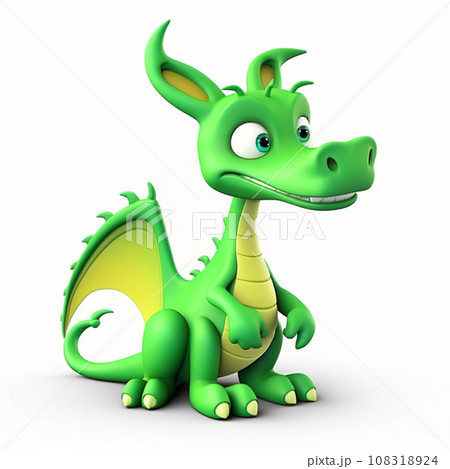 Green dragon, symbol of new year 2024, chinese new year, funny cute cartoon 3d illustration on white background, creative avatar 108318924