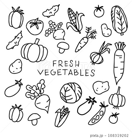 vector drawing in doodle style. set of vegetables. funny drawings in children's style vector drawing in doodle style. set of vegetables. funny drawings in children's style 108319202