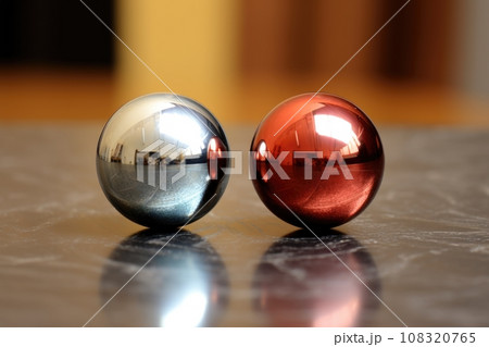 two spheres in contact, each reflecting the other 108320765