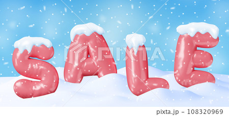 3D Red Sale Word in Balloons on Winter Landscape 108320969