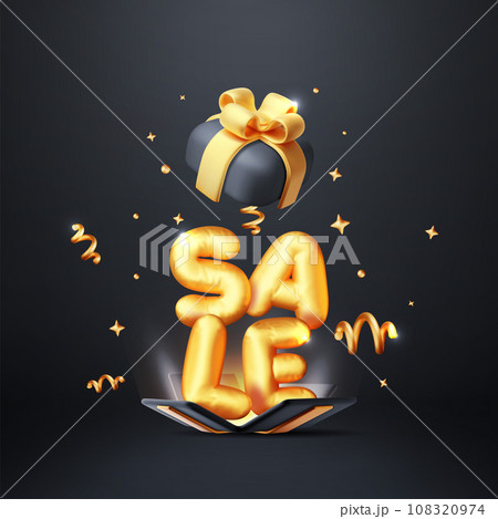 3D Gift Box With Sale Balloon and Falling Confetti 3D Gift Box With Sale Balloon and Falling Confetti 108320974