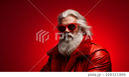 stylish modern santa claus with beard on red studio background stylish modern santa claus with beard on red studio background 108321966