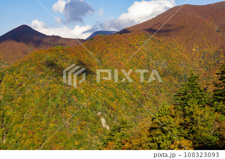 二口峠から見る紅葉する山々 二口峠から見る紅葉する山々 108323093