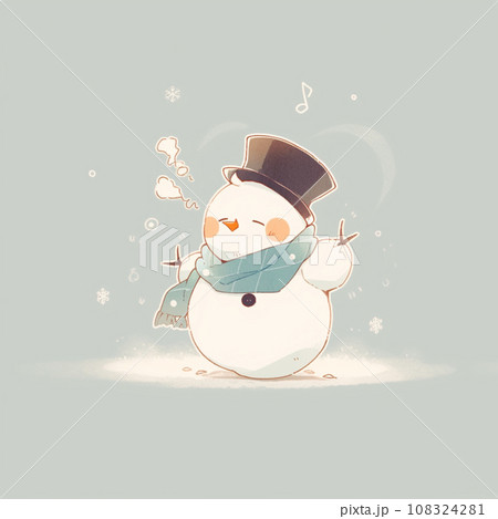 【AI生成画像】雪の中のかわいい雪だるまのイラスト 108324281
