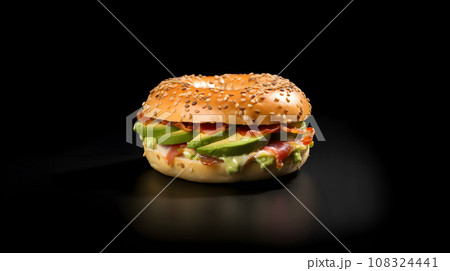 Bagel sandwich with fresh ripe avocado 108324441