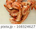 frosted king prawns closeup photo on white table background  108324627