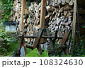 firewood storage closeup photo on summer day 108324630