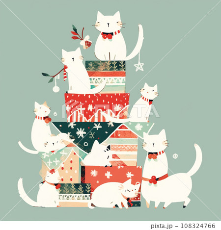 【AI生成画像】クリスマスプレゼントと猫たち 108324766