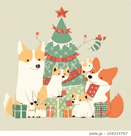【AI生成画像】クリスマスツリーと犬のポストカード 108324767
