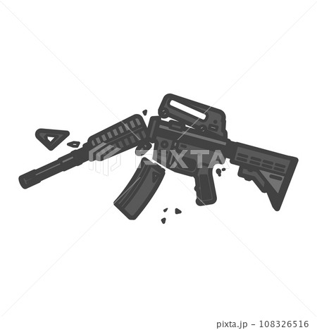 戦場で故障した軍用アサルトライフル・マシンガンのイラスト 108326516