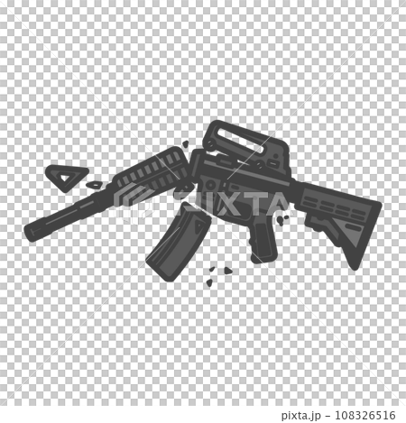 戦場で故障した軍用アサルトライフル・マシンガンのイラスト 108326516