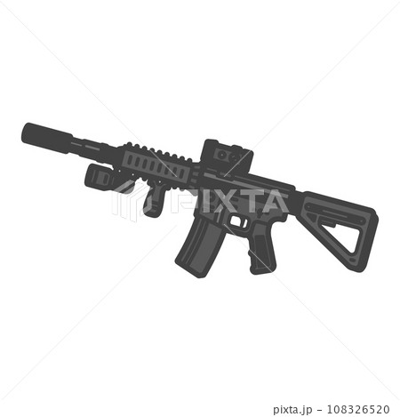 特殊部隊用にカスタムした軍用アサルトライフル・マシンガンのイラスト・ドットサイト、フラッシュライト・ 特殊部隊用にカスタムした軍用アサルトライフル・マシンガンのイラスト・ドットサイト、フラッシュライト・ 108326520