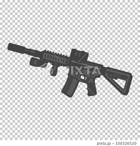 特殊部隊用にカスタムした軍用アサルトライフル・マシンガンのイラスト・ドットサイト、フラッシュライト・ 特殊部隊用にカスタムした軍用アサルトライフル・マシンガンのイラスト・ドットサイト、フラッシュライト・ 108326520