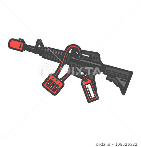 犯罪者から押収された軍用アサルトライフル・マシンガンのイラスト 108326522